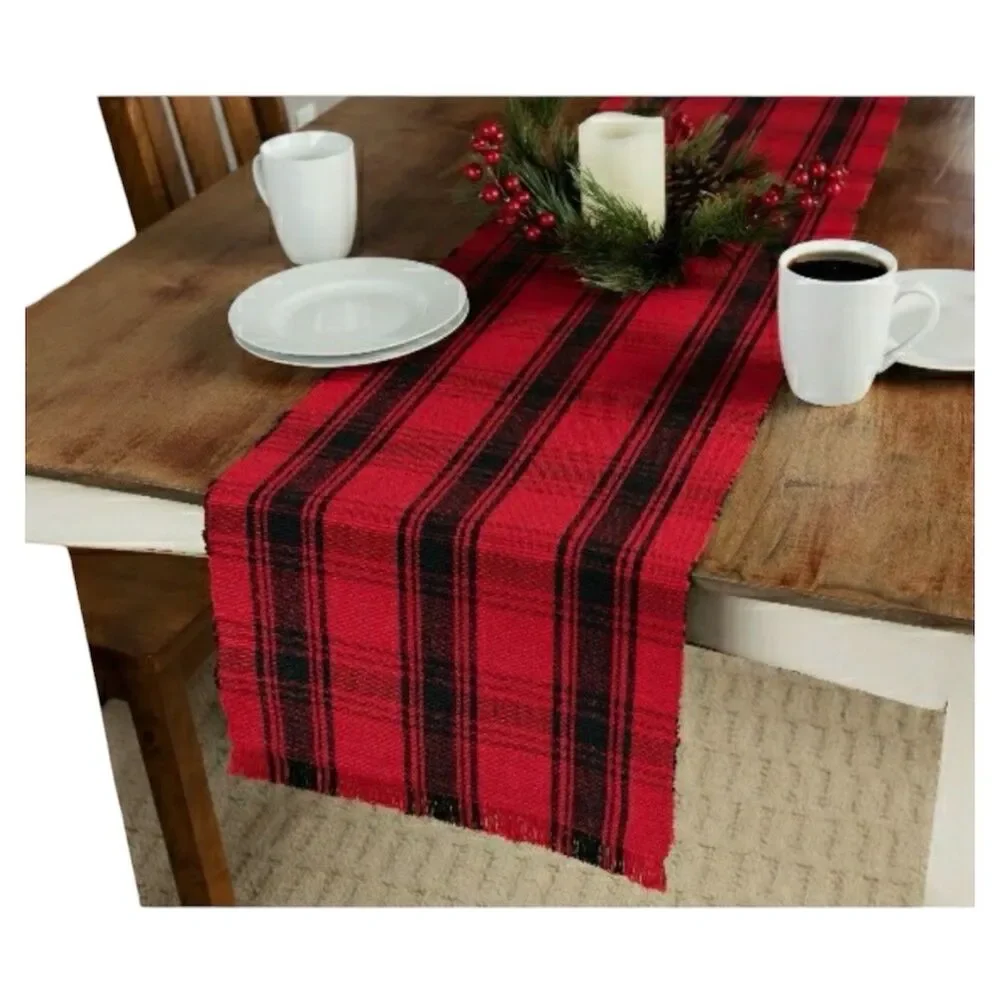 Holiday Time Buffalo Plaid Woven Cotton Table Runner (Red & Black) 13 in x 72 in